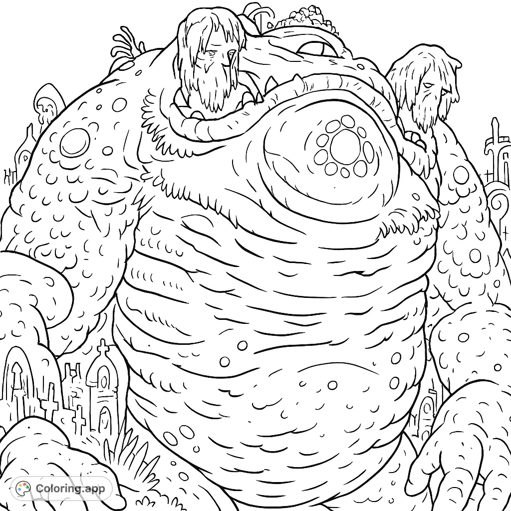 Unleash your creativity on this ancient aquatic beast coloring page. Features a massive, textured creature with glowing elements in a deep-sea setting.