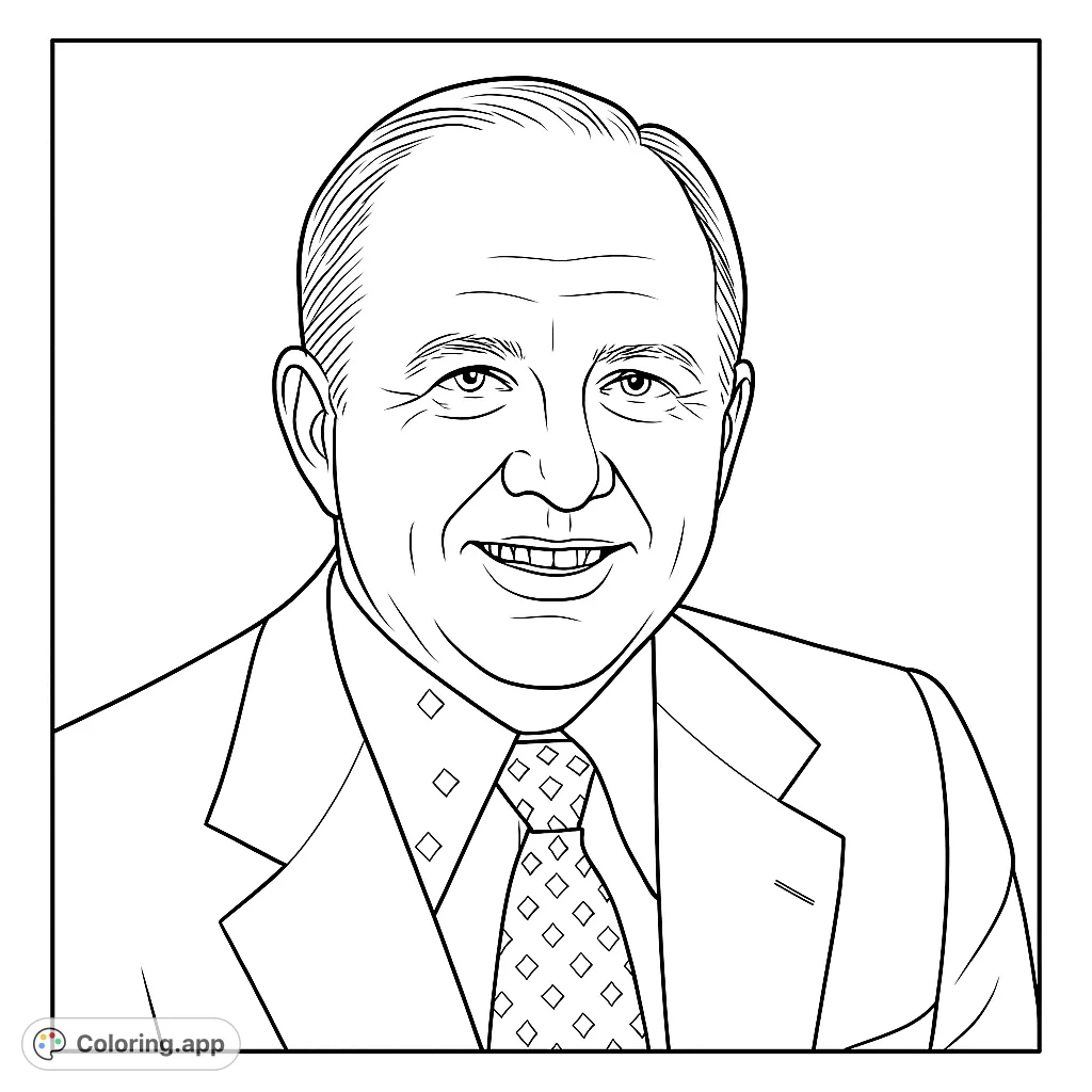 A detailed portrait of a smiling man in a suit and patterned tie, perfect for practicing realistic shading and capturing expressions.