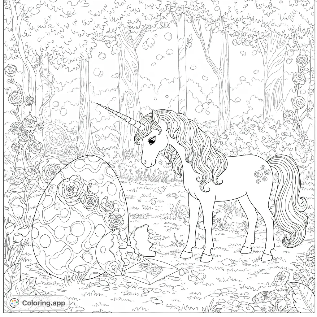 Discover a magical unicorn gently nudging a surprise egg in a shimmering forest. Another egg reveals a glowing letter.