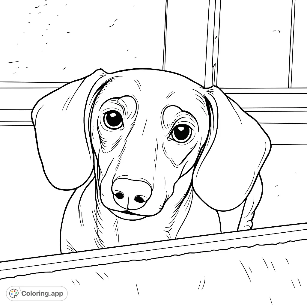 Adorable dachshund peeking over a textured surface, ready for a creative coloring adventure. Perfect for dog lovers!