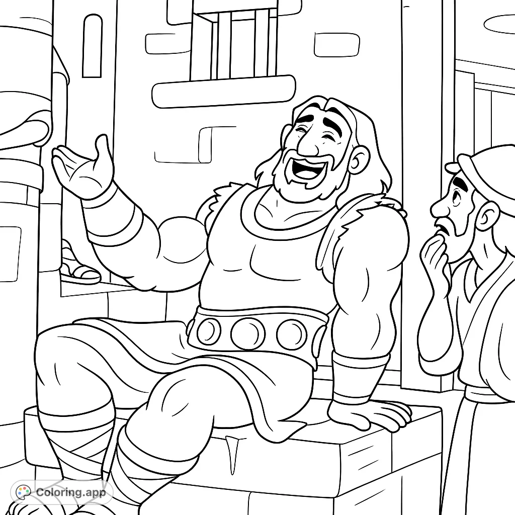 Bring the powerful story of Samson to life! This cartoony Samson coloring page features the strong hero in an ancient setting, perfect for all ages.