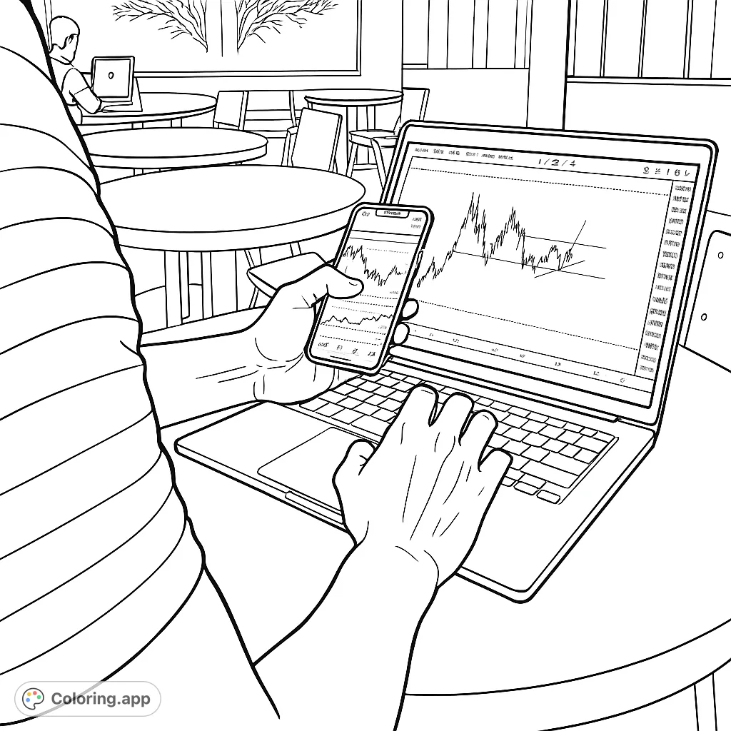 Immerse yourself in a modern workspace with a detailed laptop and smartphone displaying financial charts. Perfect for tech and finance enthusiasts!