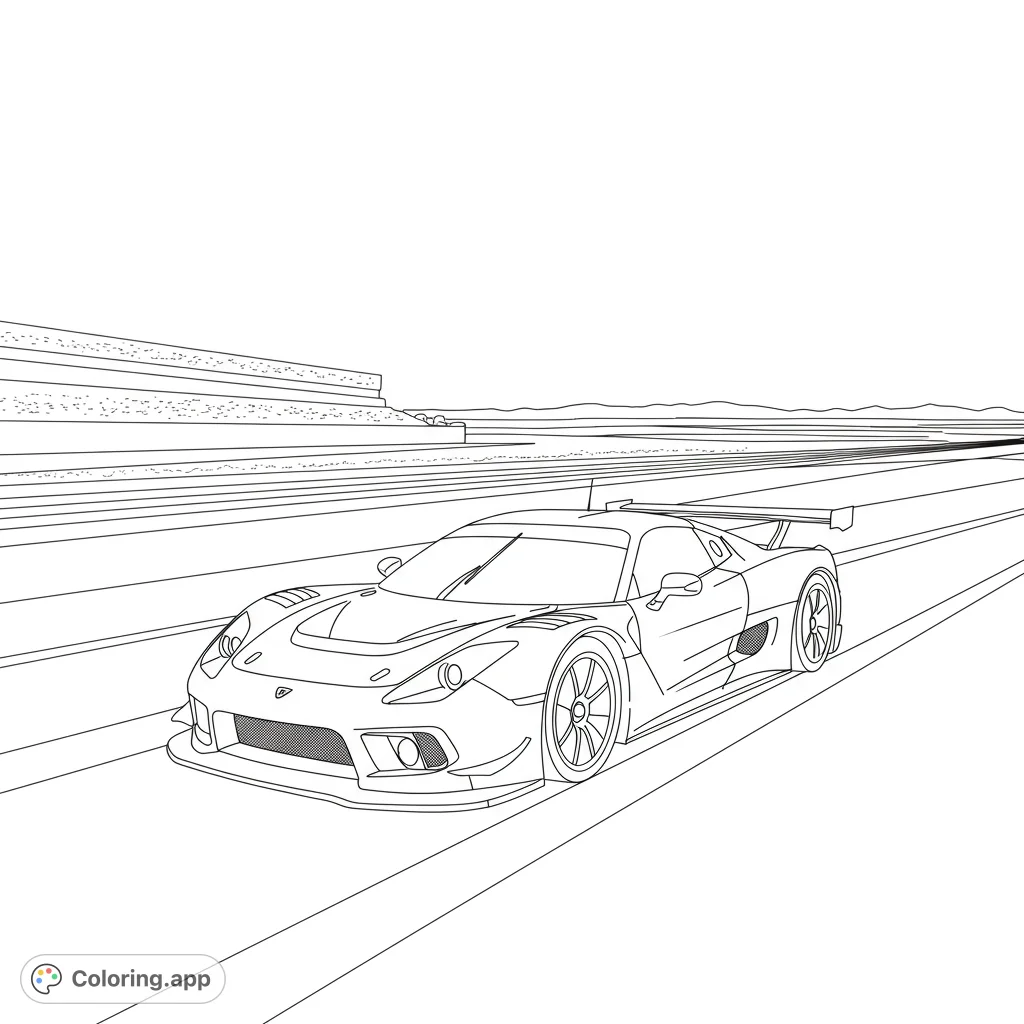 Experience the thrill of a race day with this detailed race car coloring page. Perfect for car enthusiasts of all ages.