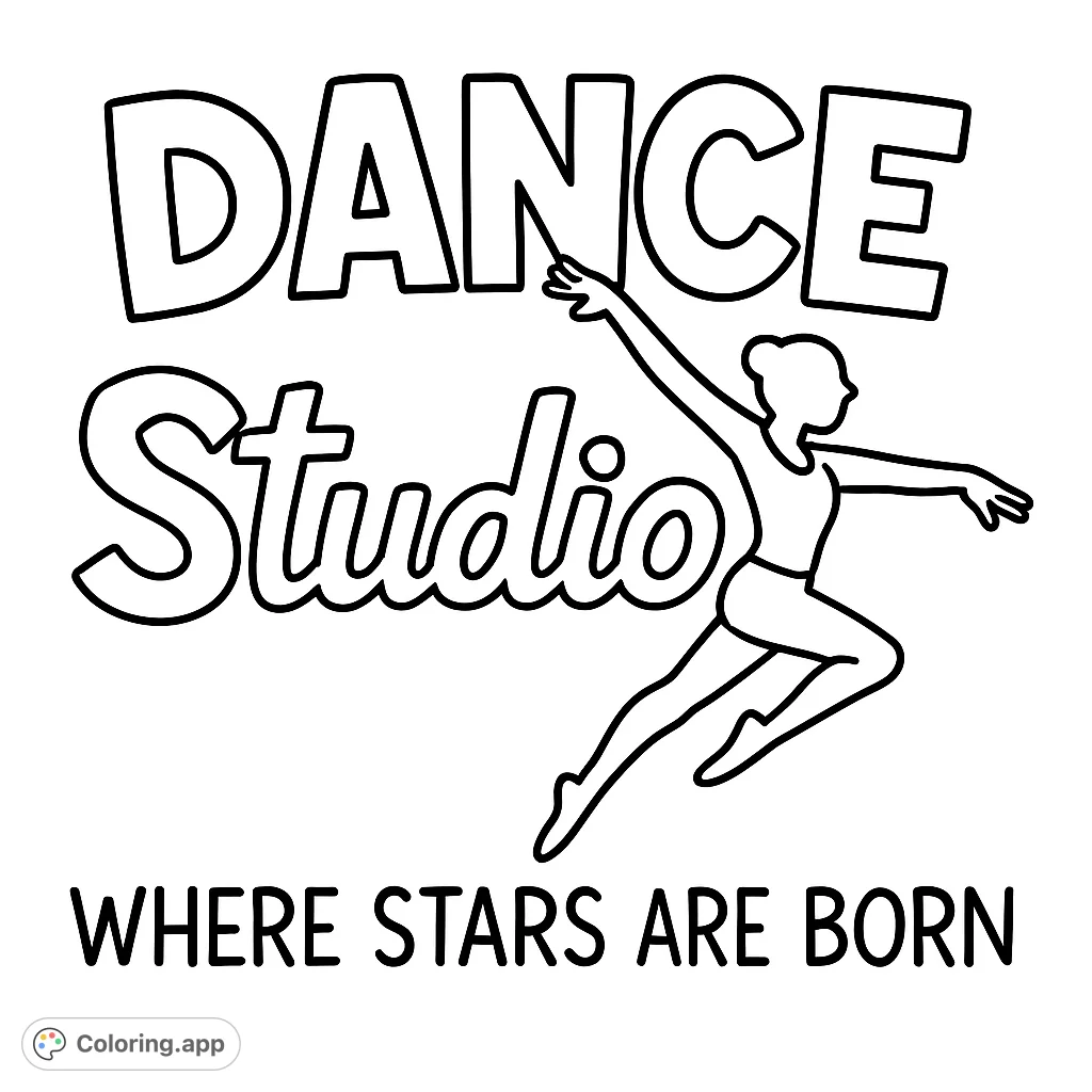 Capture the elegance of dance with this Studio Dance Silhouette coloring page. Featuring a graceful dancer and inspiring text, perfect for aspiring performers.
