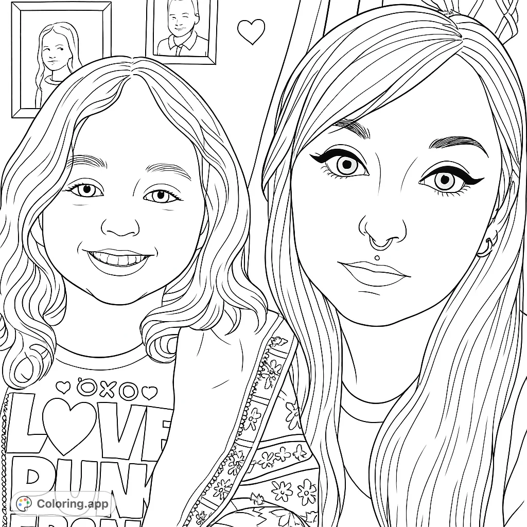 A heartwarming portrait of a mother and child, perfect for family-themed coloring. Features detailed expressions and patterned clothing.