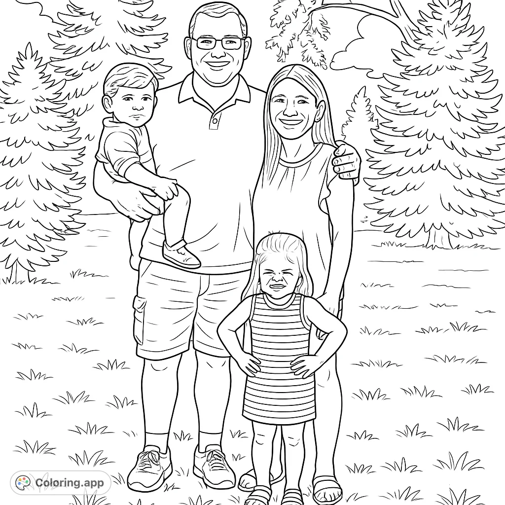 Capture a joyful family moment in an outdoor setting. Personalize each family member and the natural background with your favorite colors.