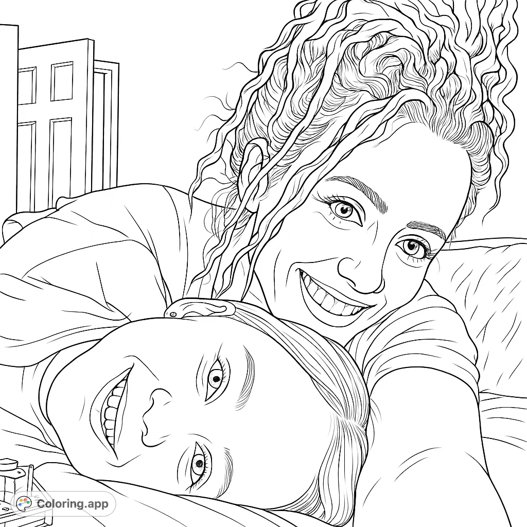 A heartwarming scene of a mother and child sharing a joyful moment, perfect for a family-themed coloring page.