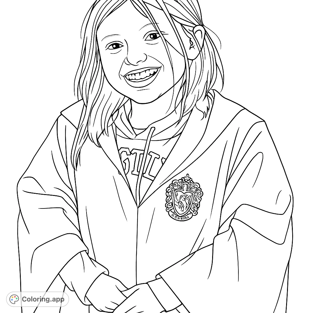 A cheerful young wizard student in a detailed robe, ready for a magical adventure. Perfect for fantasy fans and aspiring sorcerers.