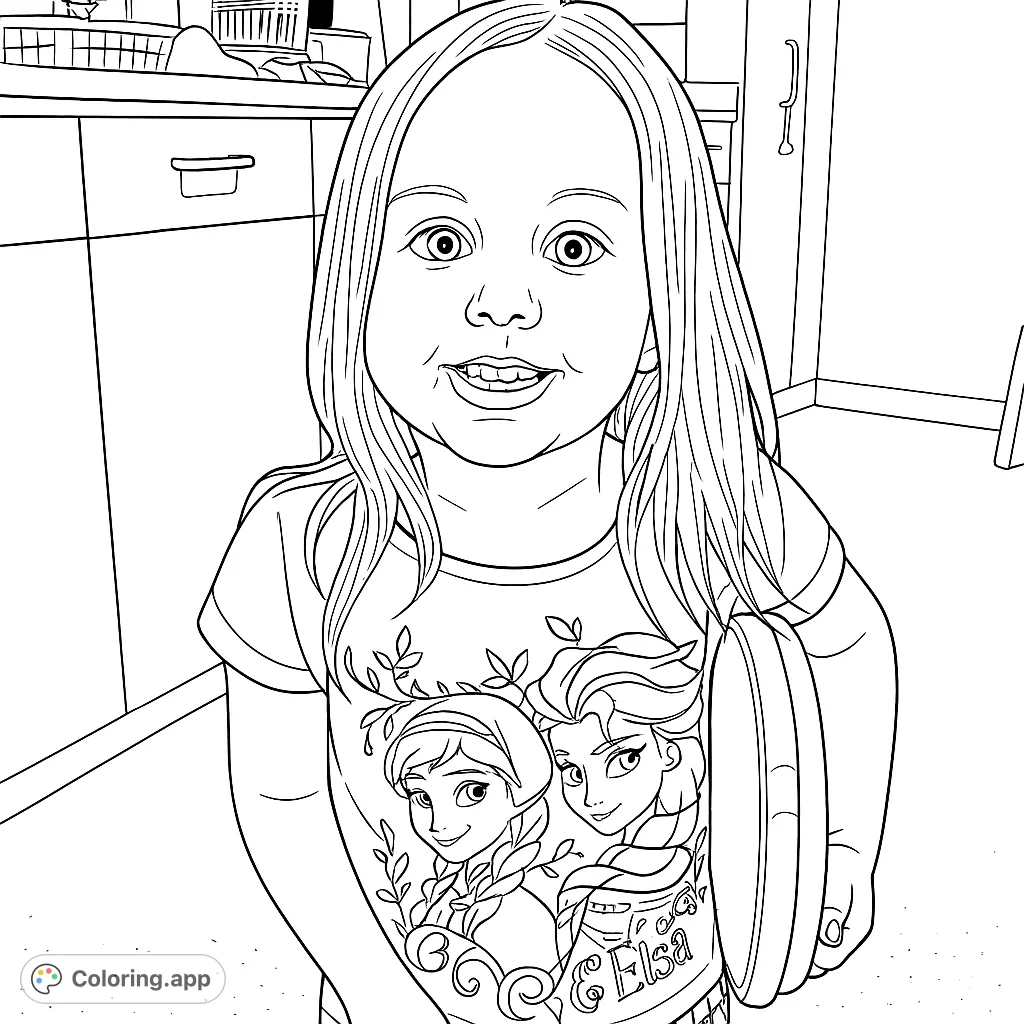 A delightful young child smiles, holding playful objects, ready for a creative coloring adventure. Perfect for kids and fans of animated characters.