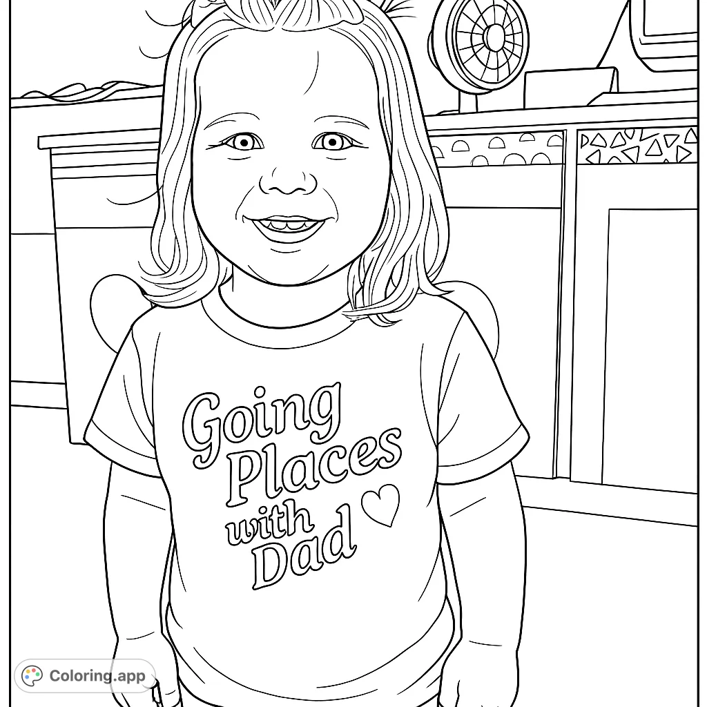 A delightful coloring page featuring a happy child with a sweet smile, wearing a special t-shirt. Perfect for young artists to bring to life.
