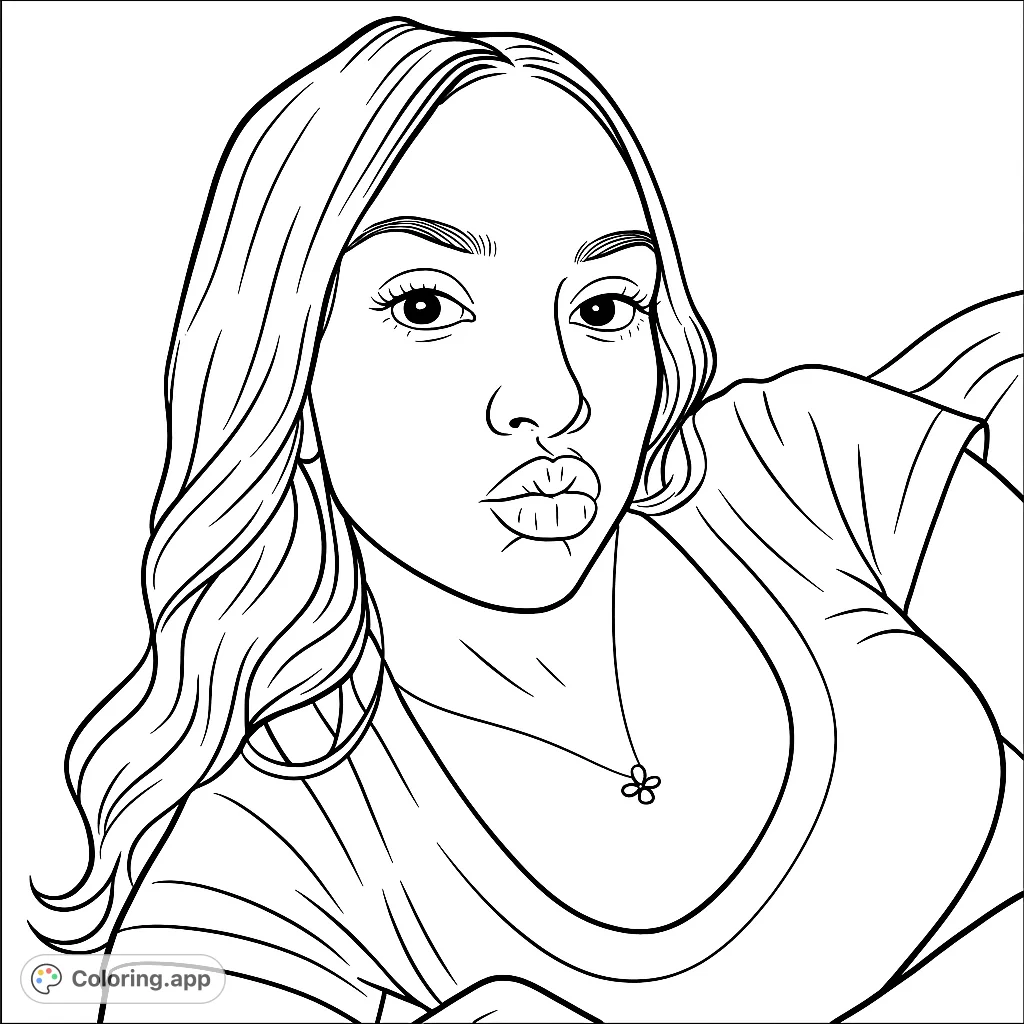 Capture a playful moment with this portrait coloring page. Features a person with a unique expression, perfect for creative shading and detail.