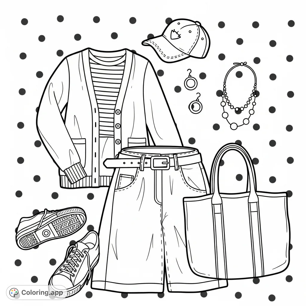 Discover a stylish casual outfit flat lay, featuring a cardigan, striped top, wide-leg jeans, sneakers, and accessories. Perfect for fashion enthusiasts!