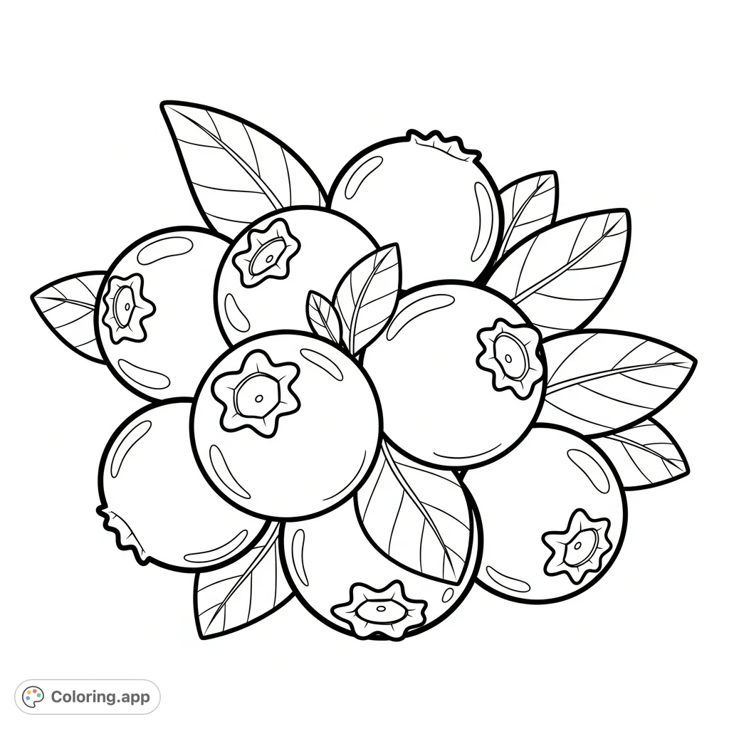 Discover a delightful cluster of fresh blueberries ready for your creative touch. A simple yet charming design, perfect for a relaxing coloring experience for all ages.