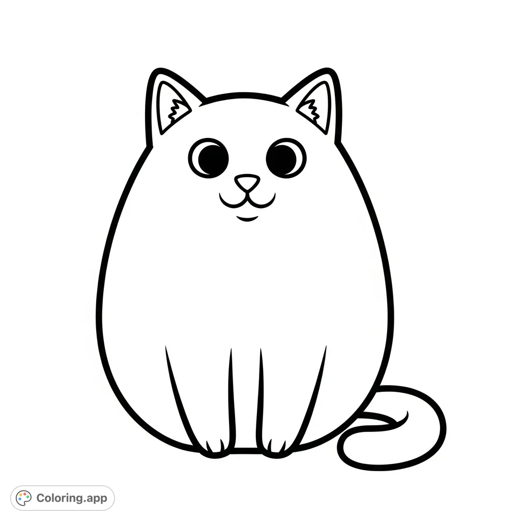 A delightful, simple cat coloring page featuring a friendly feline with large, open spaces, perfect for easy and relaxing coloring enjoyment.