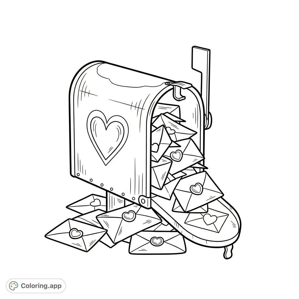 Discover an old-fashioned mailbox overflowing with love letters, adorned with a heart. A charming free printable for all ages.