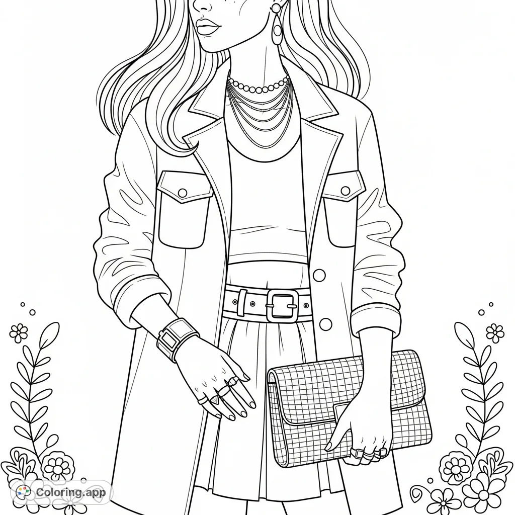 Modera Coloring Modern Fashionista Portrait - Coloring.app