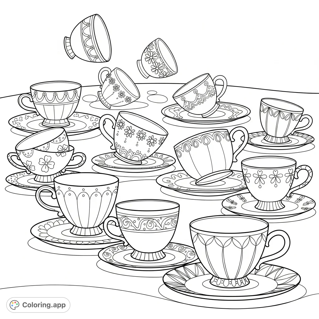 Tuperware Colouring In Ornate Teacups Collection - Coloring.app