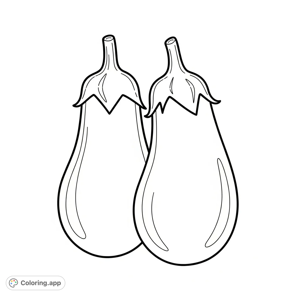 A simple eggplant coloring page featuring two smooth-shaped eggplants with extra thick outlines, perfect for young artists and quick relaxation.