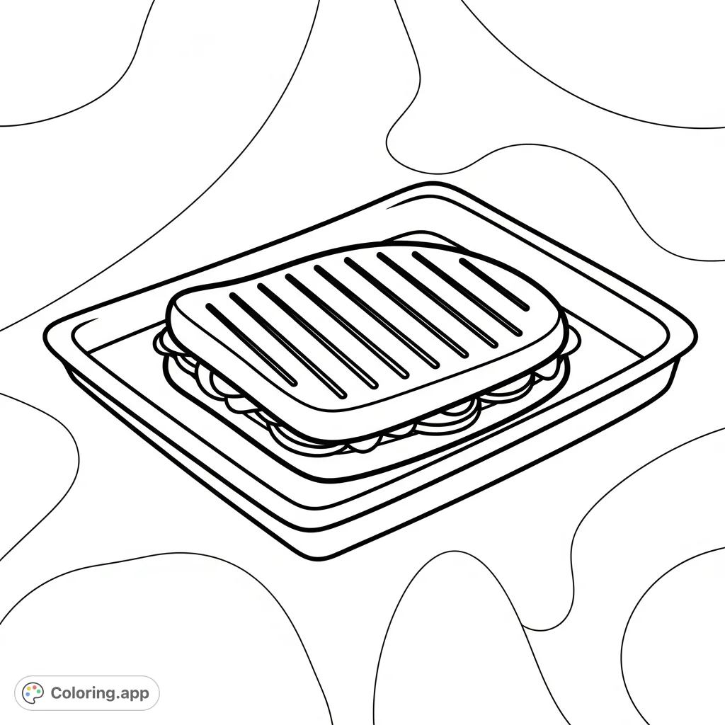 Enjoy a delightfully simple Panini meal coloring page, featuring a cute sandwich on a tray with a fancy background. Perfect for quick, relaxing creativity.