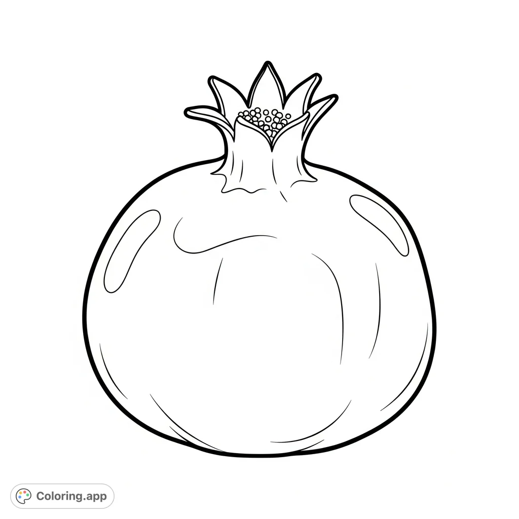 Discover a delightful pomegranate coloring page, perfect for all ages. Features a single, bold fruit for easy and relaxing coloring enjoyment.