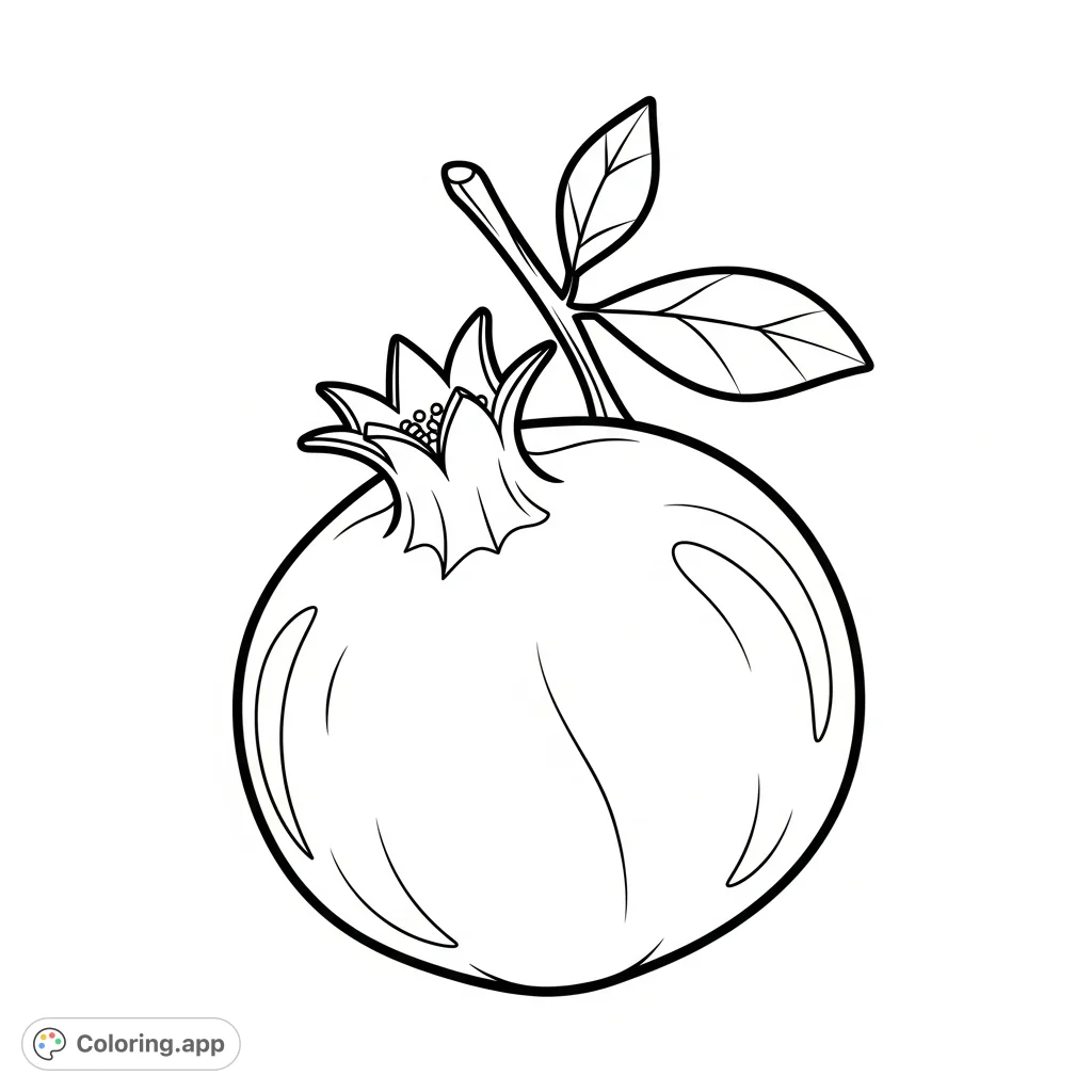 Discover a delightful pomegranate fruit coloring page. Its simple, round shape and distinct crown offer a relaxing and enjoyable coloring experience for all ages.