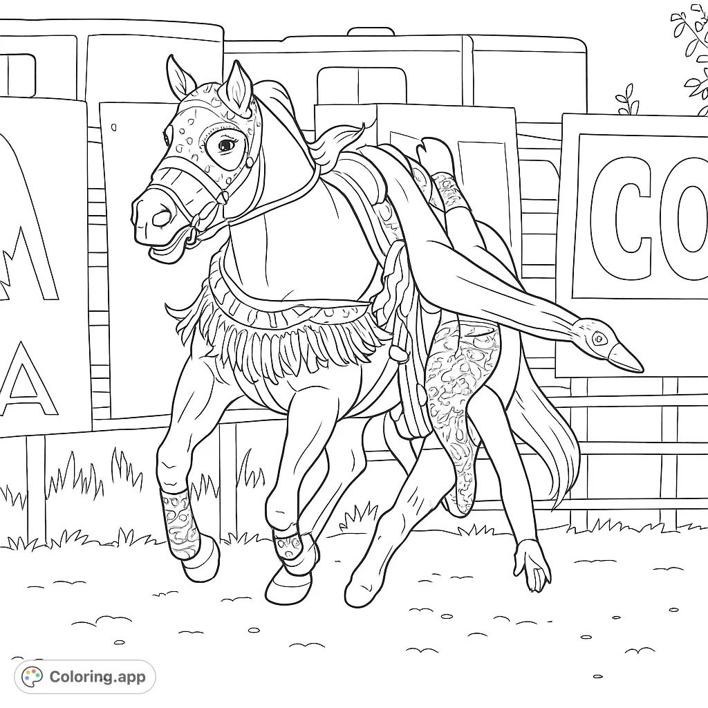 Dynamic equestrian trick riding scene featuring a horse and performer in action. Perfect for horse lovers and those who enjoy detailed action scenes.