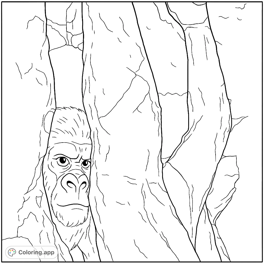 Explore the intricate details of a rugged rock face, featuring deep fissures and weathered textures. A challenging and rewarding nature-themed coloring page.