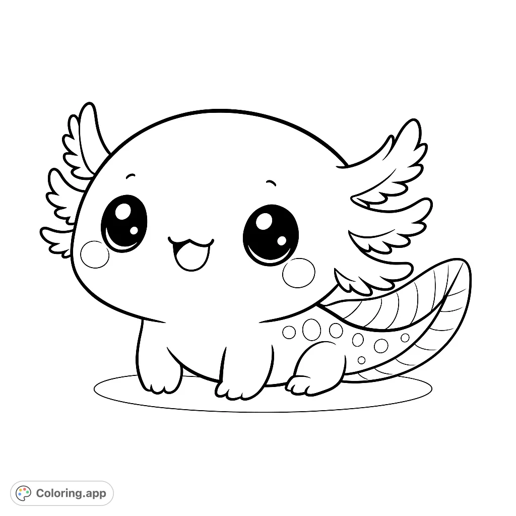 Dive into cuteness with this adorable axolotl coloring page! Featuring a charming character with big eyes and a sweet smile, perfect for all ages.