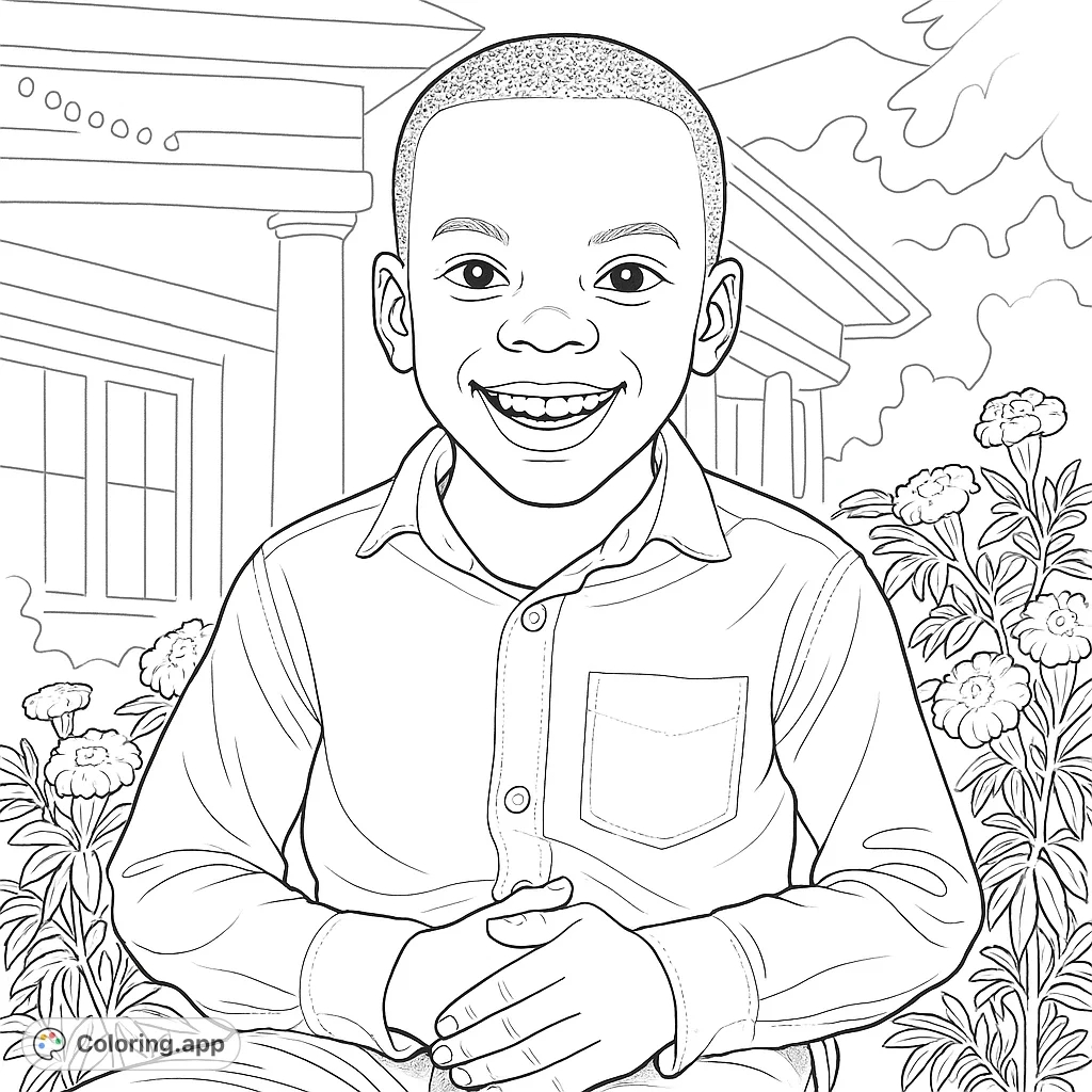 Capture a joyful moment with this smiling boy coloring page. Perfect for kids to express creativity and practice fine motor skills.