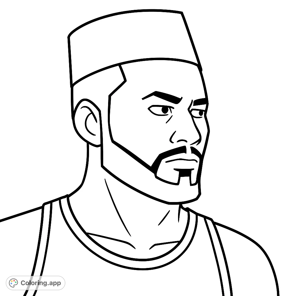 Color a striking portrait of a man with a distinct cap and beard. A captivating figure ready for your creative touch.