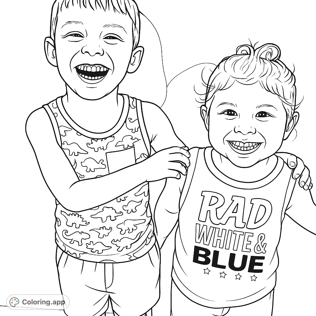 Two happy children sharing a joyful moment, captured in a delightful coloring page. Perfect for a fun and creative activity.