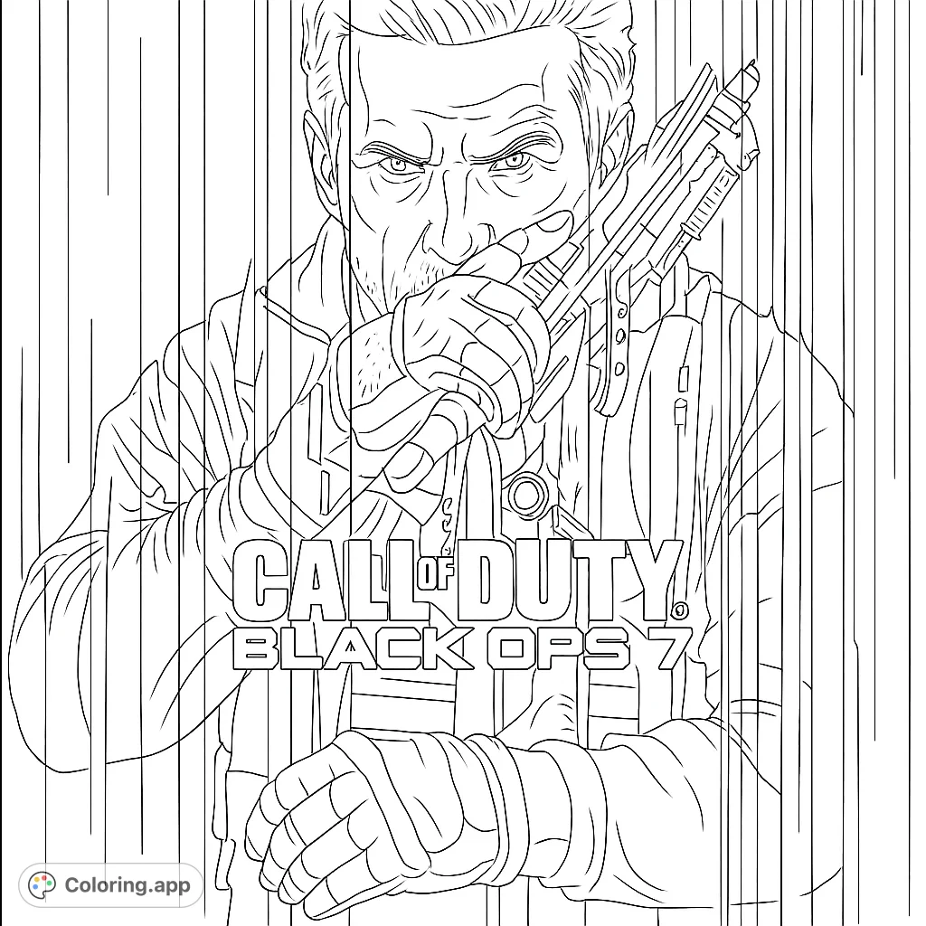 An intense tactical operative portrait with a fragmented, dynamic background. Perfect for fans of action and futuristic themes.