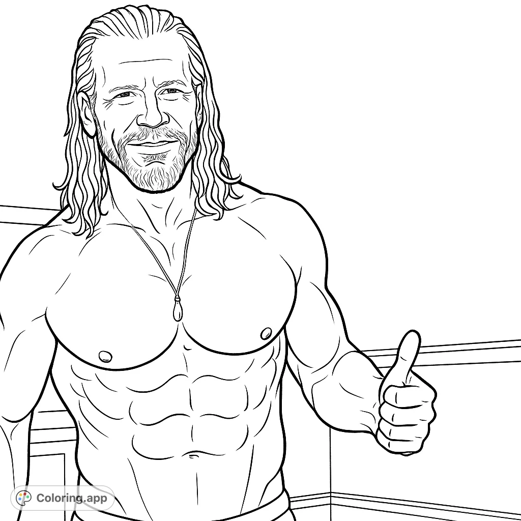A powerful muscular man with long hair and a beard gives a thumbs-up, perfect for fitness enthusiasts and those who appreciate strength.
