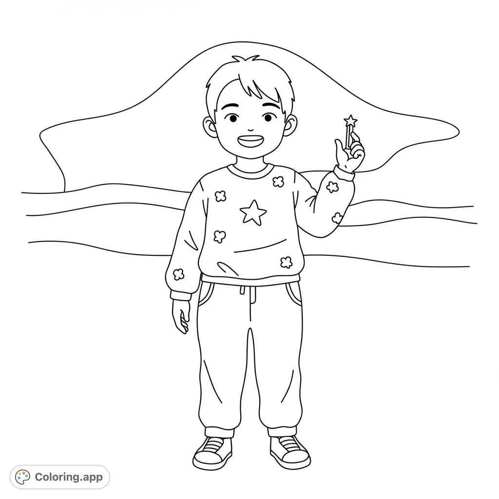 A delightful proud child coloring page, perfect for kids to express joy and accomplishment. Features a smiling child with a triumphant pose.