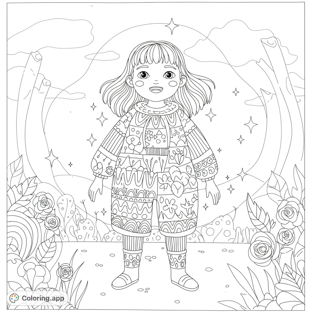 A joyful child stands proudly, radiating confidence and individuality. This inspiring coloring page celebrates self-acceptance and uniqueness.
