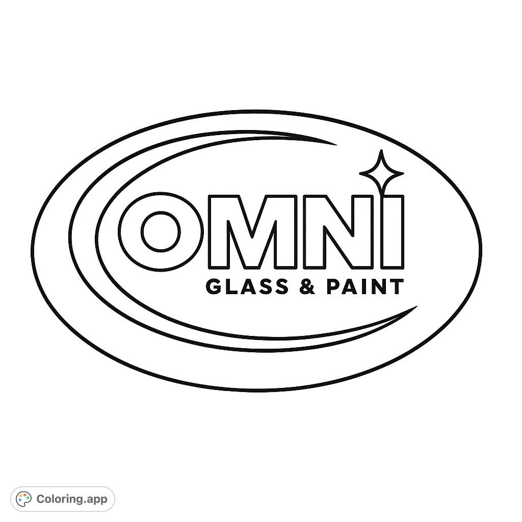 A simple, bold logo featuring an oval shape with "OMNI GLASS & PAINT" text and a starburst, perfect for easy coloring.