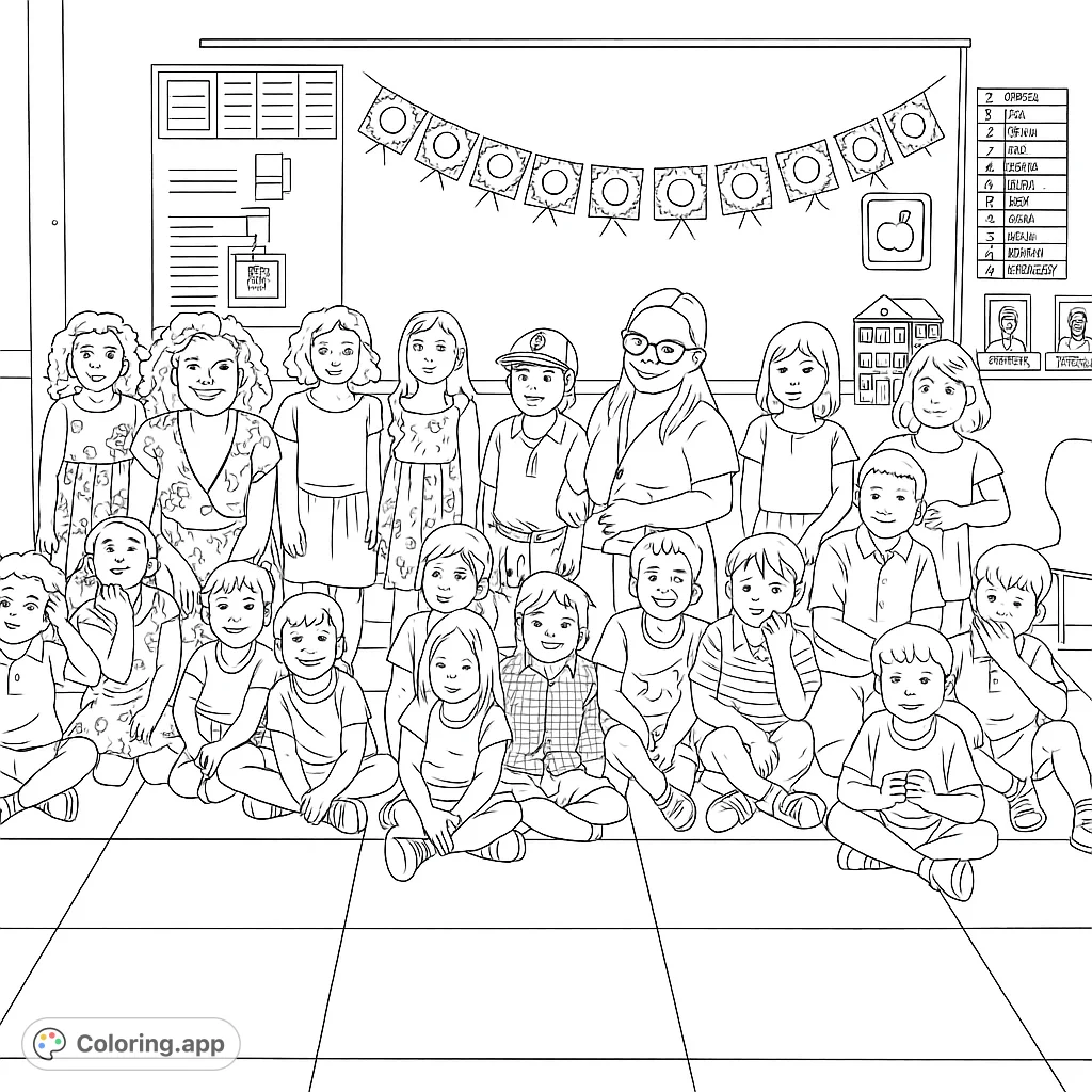 Classroom Community Colouring In Classroom Group Portrait - Coloring.app