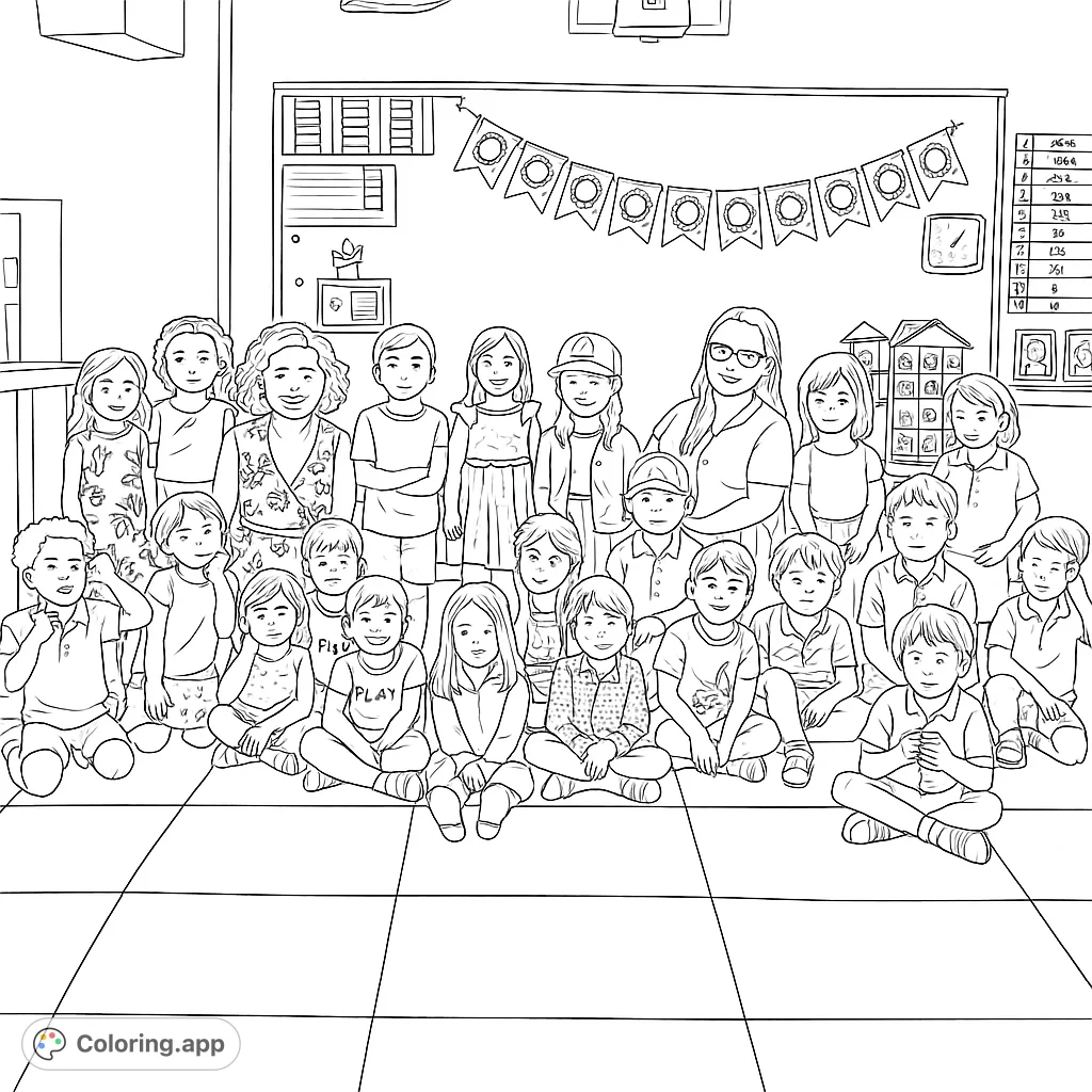 Classroom Community Colouring In Classroom Group Portrait - Coloring.app
