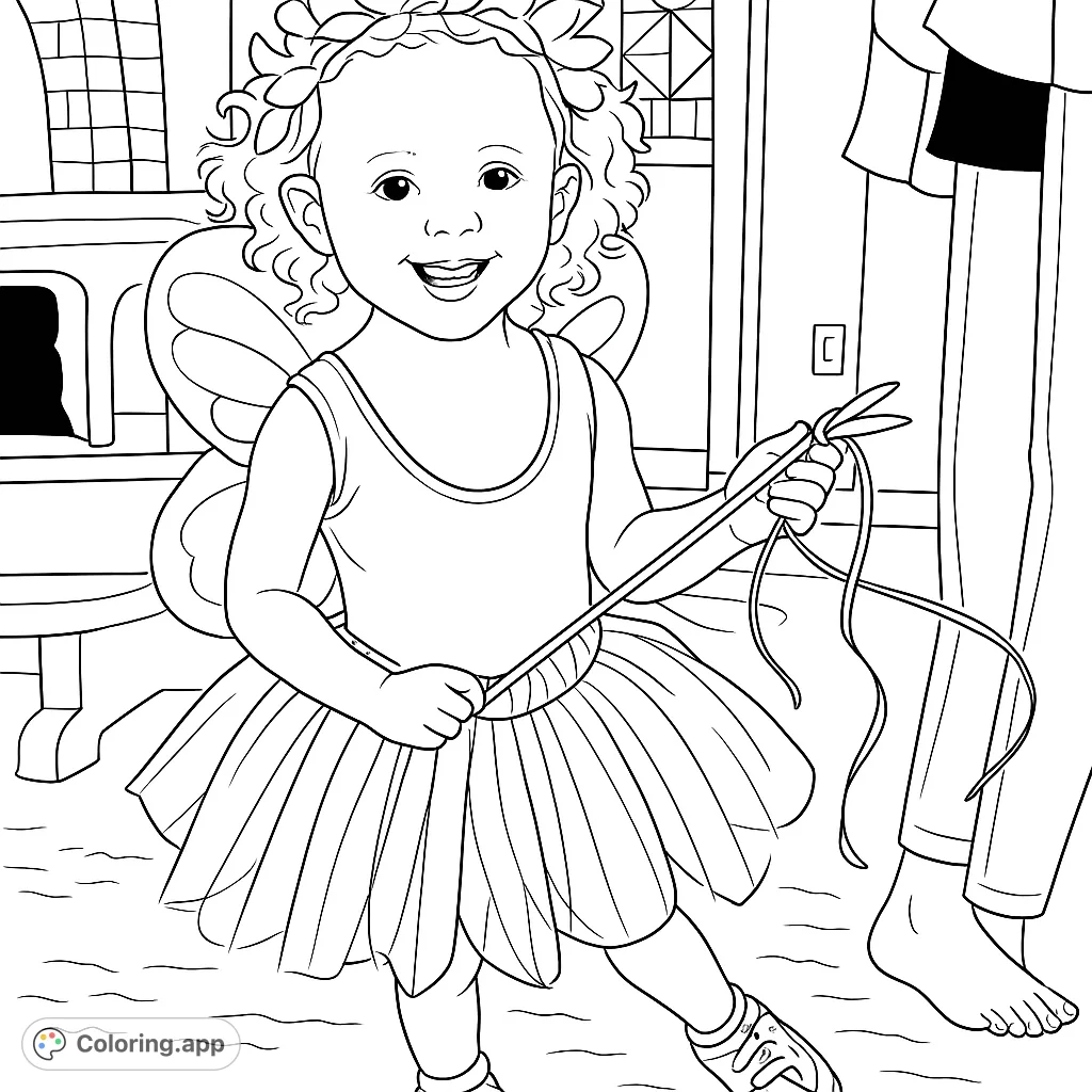 A delightful fairy child with wings and a wand, ready for magical adventures. Perfect for imaginative play and creative coloring fun.