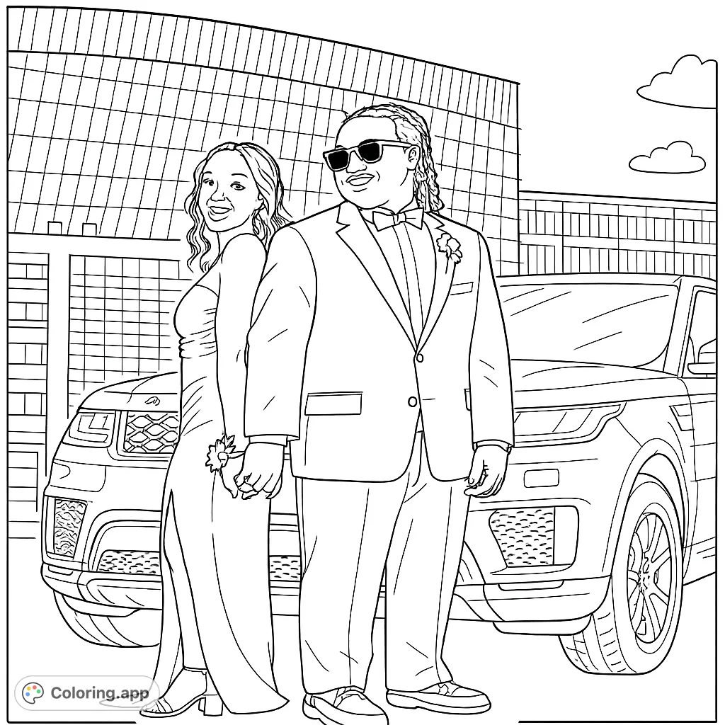 Capture the elegance of a formal event with this couple's portrait. Perfect for fashion enthusiasts and those who love detailed scenes.