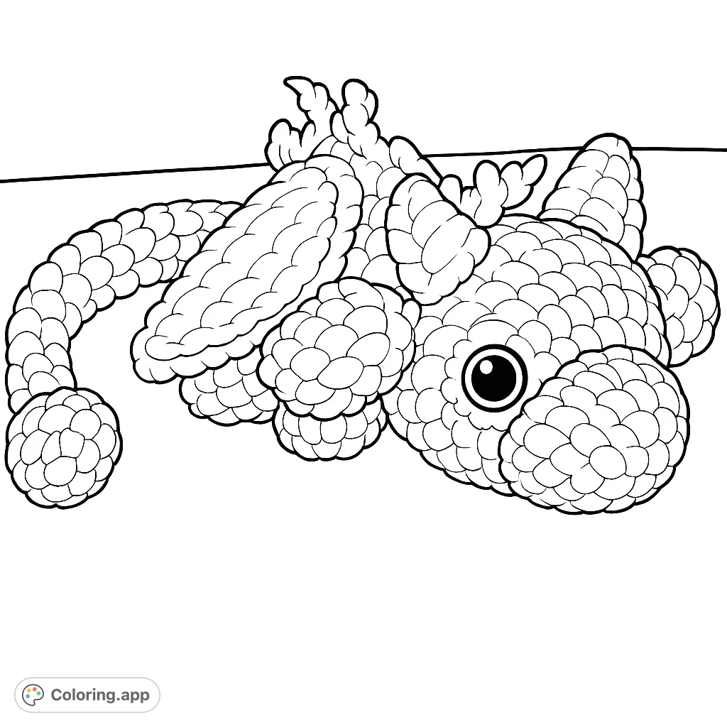 Discover a charming plush dragon with a segmented tail and soft texture, perfect for a delightful coloring adventure. Free printable fun!
