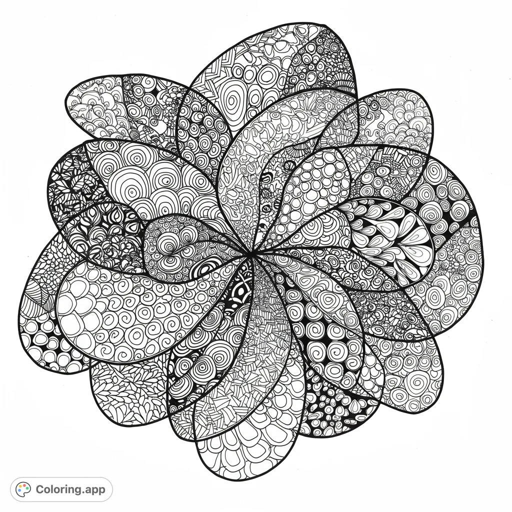 Unleash creativity with this intricate zentangle-style coloring page. Explore detailed patterns and abstract forms for a meditative artistic experience.