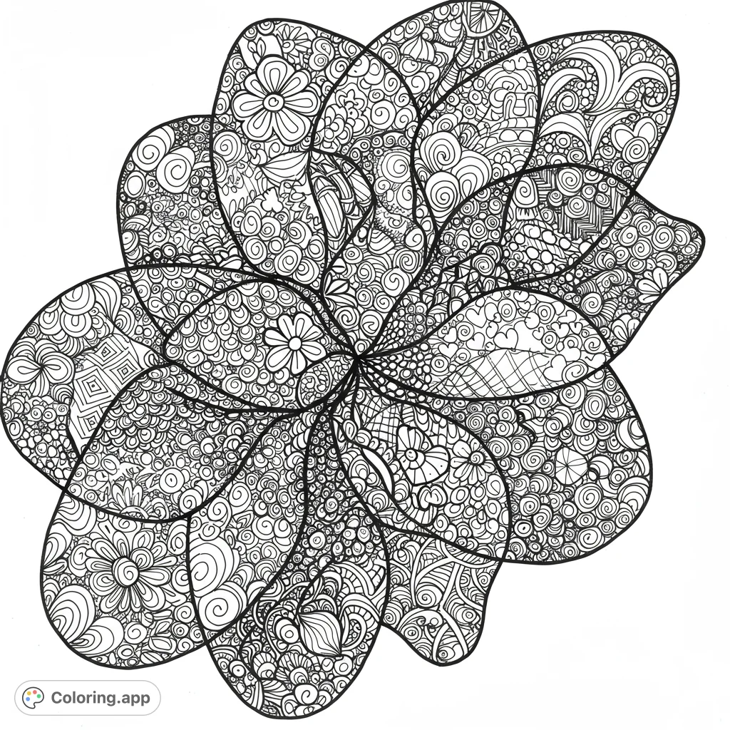 Unleash creativity with this intricate zentangle-style coloring page. Explore detailed patterns and abstract forms for a meditative artistic experience.