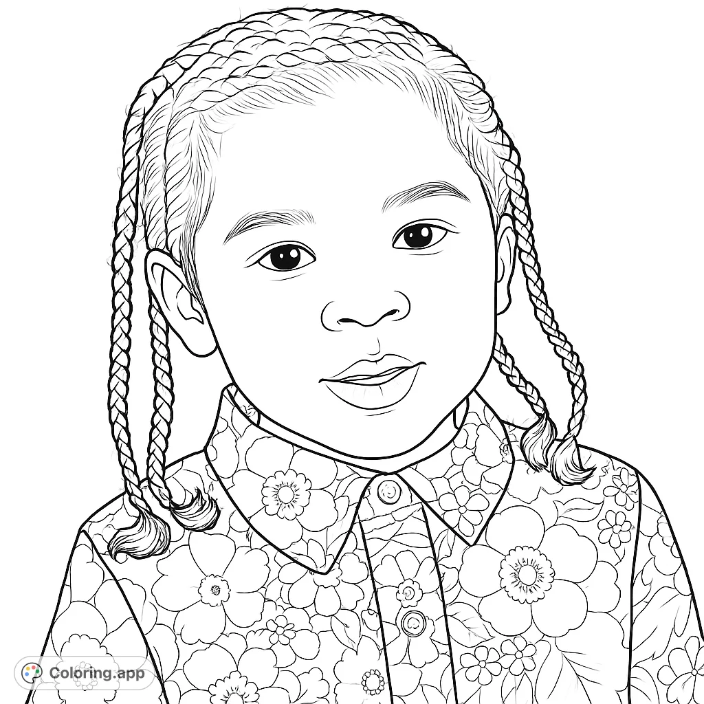 Capture the sweet innocence of a child with braided hair and a charming floral shirt. Perfect for all ages to personalize.