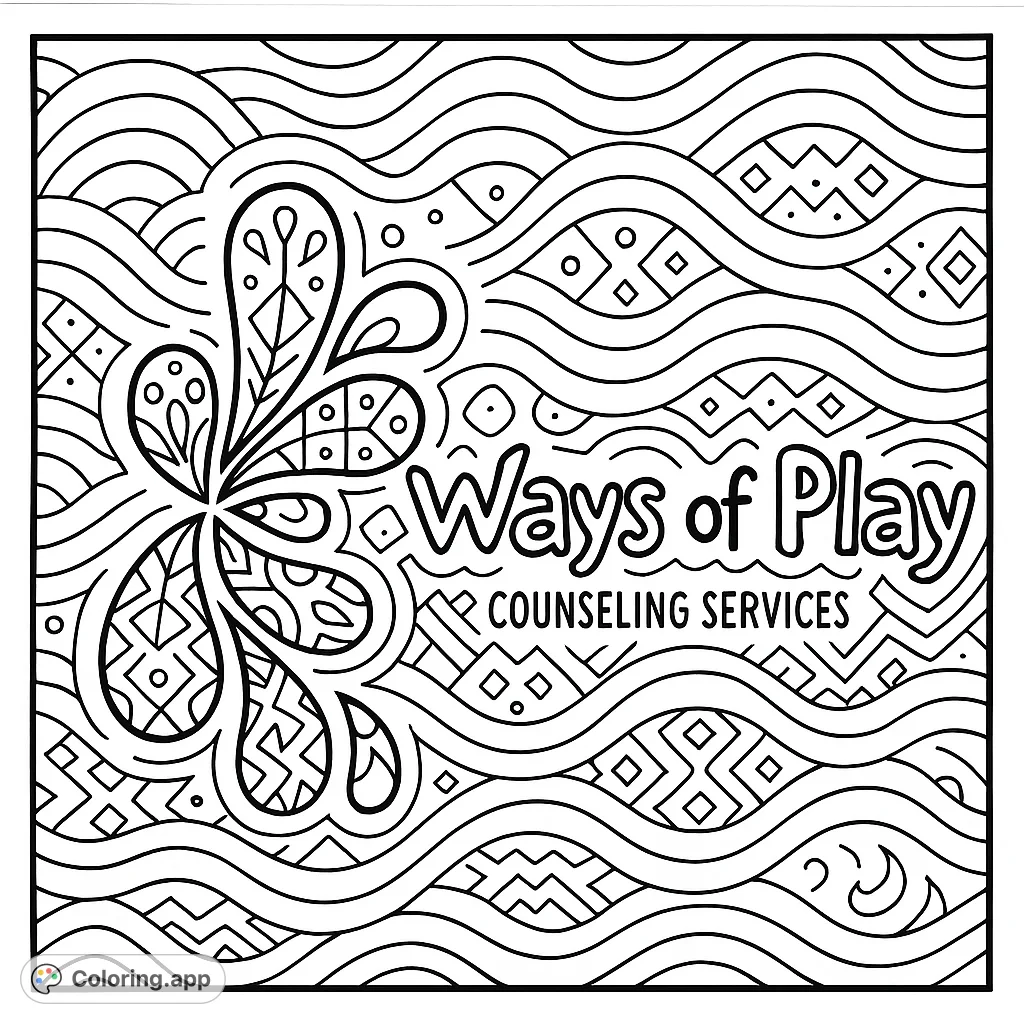 A whimsical coloring page featuring a dynamic burst of abstract, petal-like shapes with added geometric patterns and a wave background, perfect for creative expression.