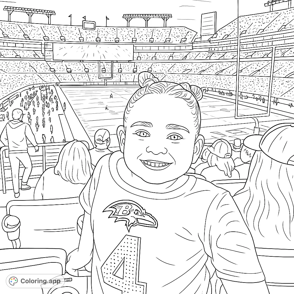 A cheerful young fan at a bustling sports stadium, ready for a fun game day. Perfect for sports enthusiasts of all ages.