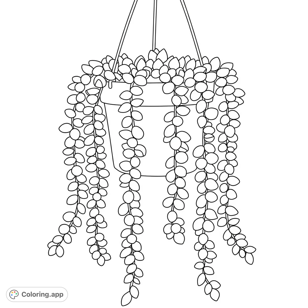 Discover the intricate beauty of a Burro's Tail succulent coloring page. Its cascading stems and plump, overlapping leaves offer a delightful challenge.
