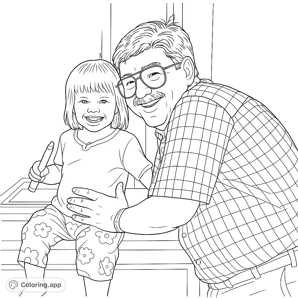 Capture a heartwarming moment between a man and a laughing child. This free printable family coloring page is perfect for all ages to enjoy.