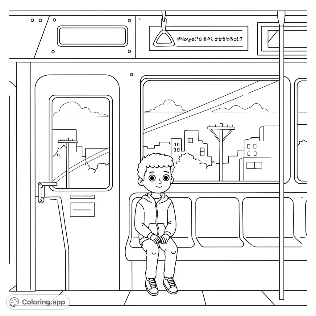 Join Noam on his light rail adventure to meet Grandpa Kobi. A simple, engaging scene perfect for young colorists.
