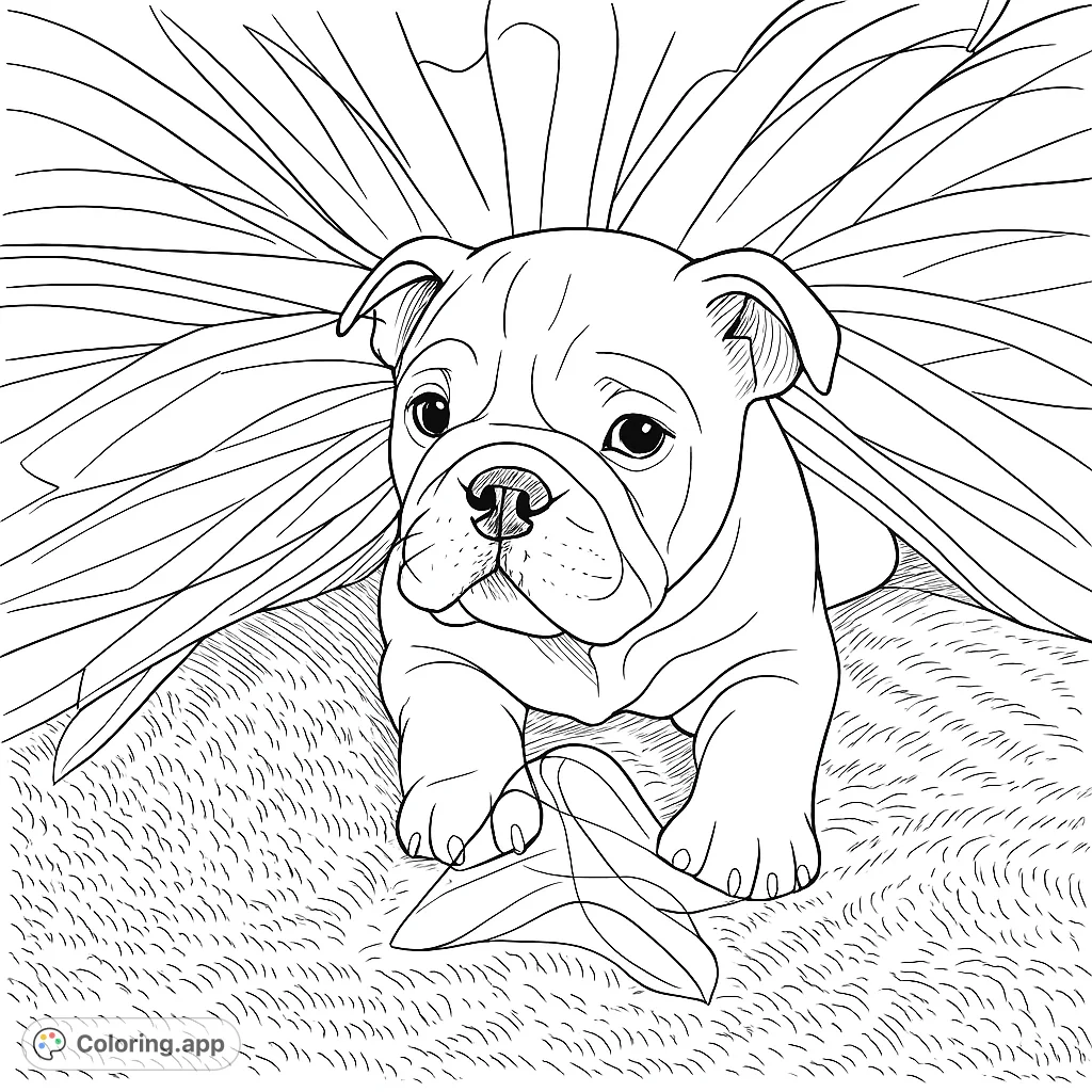 A charming puppy with a sweet, wrinkled face and a large, flowing bow, resting on a soft blanket. A delightful puppy coloring page for all ages.